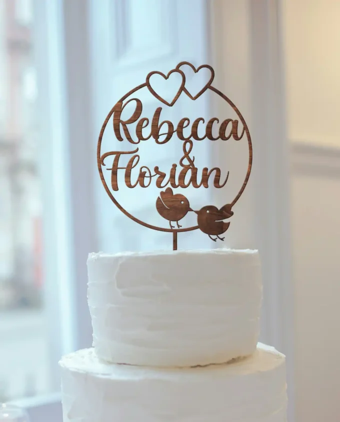 cake topper hochzeit personalisiert - holz - lovebird