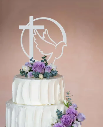 Cake Topper mit Taube und Kreuz - Tortendeko zur Firmung, Taufe oder Kommunion