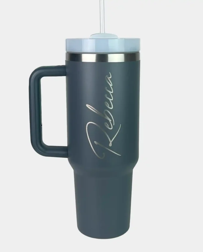 thermobecher mit strohhalm und henkel - personalisiert